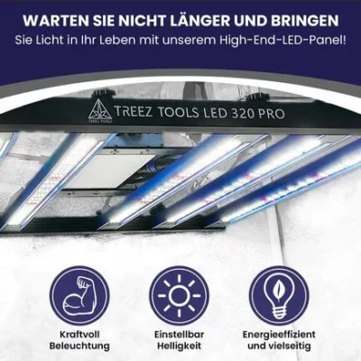 Treez Tools Grow Light LED 320 PRO – Energieeffiziente LED-Technologie mit 2,9 μmol/j für geringe Stromkosten und hohe Erträge